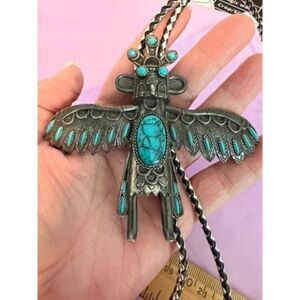 Vintage SanCrest Large native american inspired turquoise and silver "bird?" bol